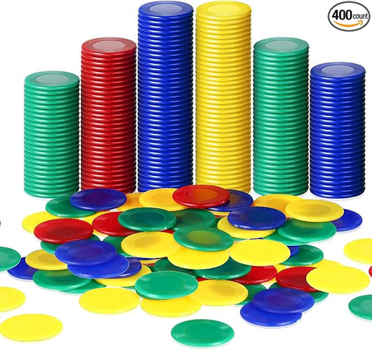 Skylety 400 Pieces Plastic Poker Chips Game Chips 4 Colors Counter Card for Kids Game Playing Learning Math Counting Bingo Game Blank Chips Card for Kids Reward