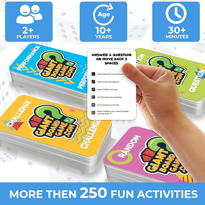 QUOKKA Giant Outdoor Games for Kids Ages 8-12 - Yard Card Game with Jumbo Dice for Teen Party - 250 Fun Challenges - Quick Set Up - Educational Quiz - Lawn or Floor - Learning Board Game