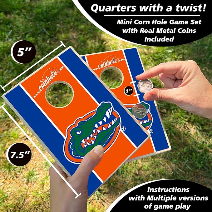 Tabletop Cornhole Game Set | Officially Licensed College Mini Football Cornhole Board Game | Includes Coins