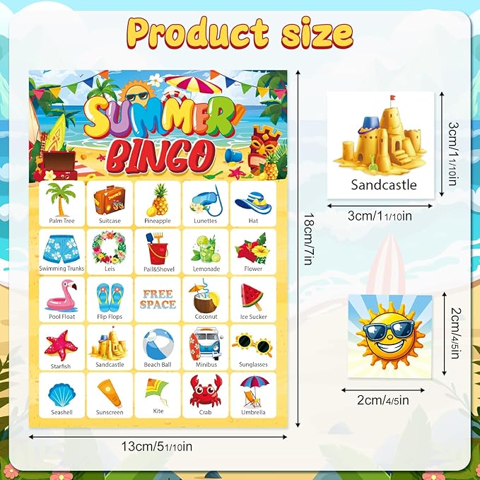 M AMFEOV Summer Bingo Game, Luau Summer Party Bingo Activities for 24 Players, Aloha Tropical Luau Party Games Supplies, Hawaiian Board Game for Summer Fun