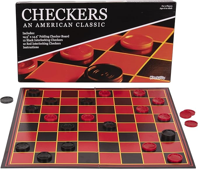 Kangaroo - Multiplayers Mind Blowing Strategy Board Game - Portable Educational Travel Paper Checkers - Includes Large Board w/ 24 Checkers (12 Red and 12- Black) 15x15 Inches