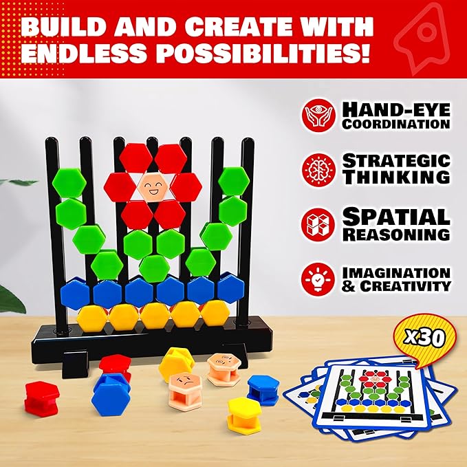 3D Hexagon Building Blocks Puzzle Board Games for Kid Adult Educational Toys Brain Teaser Puzzles Challenge Geometry Logic IQ Games STEM for 3 Years Boys Girls