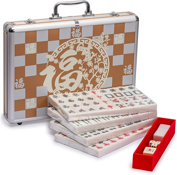Yellow Mountain Imports Champion-Size Chinese Mahjong Game Set with Aluminum Case - with 146 Tiles, 3 Dice and a Wind Indicator - for Chinese Style Gameplay Only