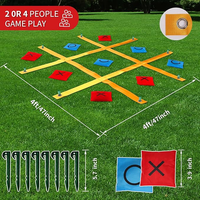Giant Tic Tac Toe Game, 4 Ft X 4 Ft Portable Strap Game Bean Bag Toss Tic Tac Outdoor Lawn Games for Adults and Family Backyard Camping Across Outside Games