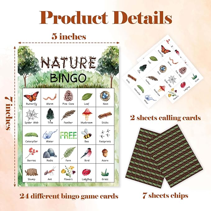 Nature Games Bingo Cards, Outdoor Camp Theme Game for Family Friends, Large Multiplayer Group Activities, Camping Party Birthday Favors Gifts -04