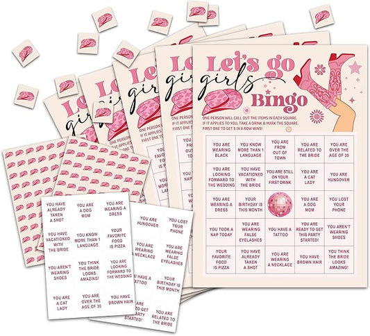 Bachelorette Party Bingo Game, Nash Bash Let's Go Bachelorette Party Games for Adults, Bridal Shower Games, Engagement Games – 24 Players Bingo, C13