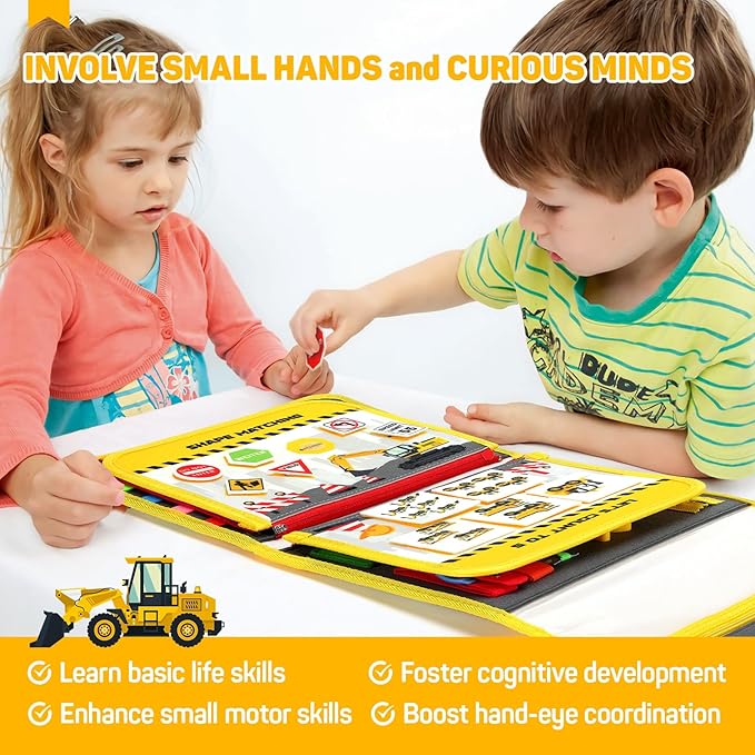 Cokouchyi Toddler Busy Board Backpack Travel, Montessori Toys for 1-4 Year Old Toddlers, First Birthday Gifts for Toddler Girl Age 1-4, Learning Educational Sensory Busy Book for Travel, Truck Cars