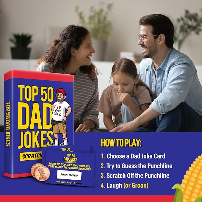 Premium Top 50 Dad Jokes Scratch Off Cards Funny Husband Papa Grandpa Gift Idea - Father's Daddy Birthday Gift - Old and New Dad Gifts