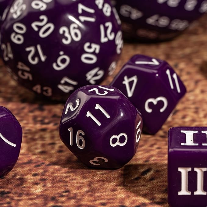 15 Pieces Complete Polyhedral DND Dice Set D3-D100 Spherical D&D Dice Set with Dragon Eye Dice Bag, D100 Dice for Dungeons and Dragons, RPG, MTG Table Games(Purple w/White Numbers)