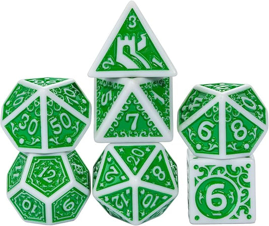 7-Die DND Dice Set New Pattern Polyhedral Dice Set with Leather Bag D&D Dice Set for Dungeons and Dragons RPG MTG Table Games(Gray Green)