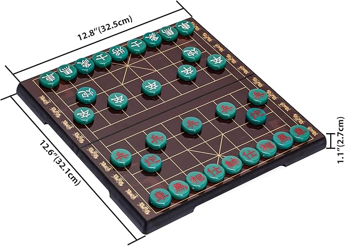 Yellow Mountain Imports Chinese Chess (Xiangqi) Magnetic Travel Board Game Set (12.8-Inch) with Jade-Colored Playing Pieces