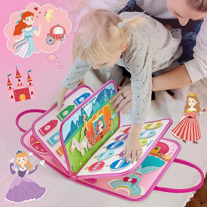 Freebear Busy Board, Travel Toys, Quiet Book, Sensory Toys for Toddlers 2 3 4, Montessori Toys/ Activities Board, Educational Toys for 2 Year Old Girls Boys Gift，Princess
