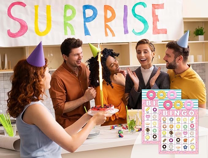 Donuts Games Bingo Cards, Gourmet Food Theme Bingo Game, Doughnut Baby Shower Game for Family Friends Large Multiplayer Group Activities, Donuts Party Birthday Favors Gifts -03