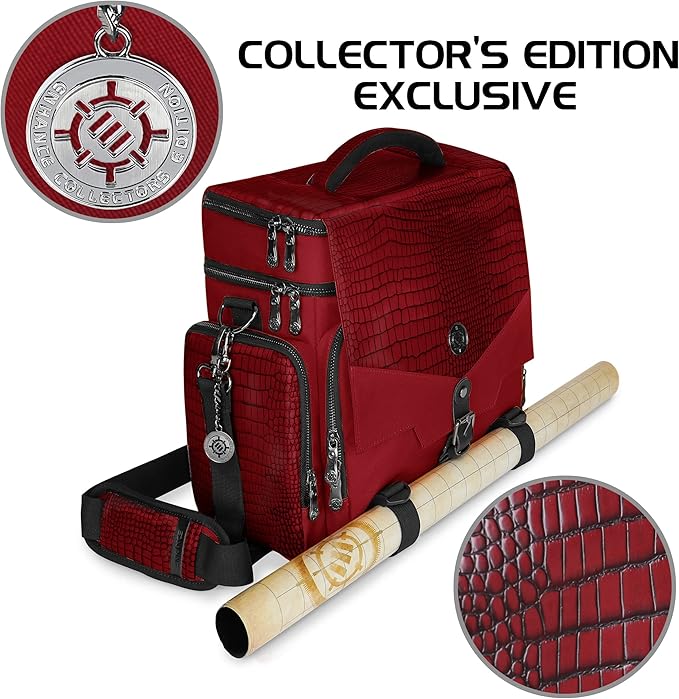 ENHANCE Travel Bag for DND Collector's Edition, Bag Compatible with Dungeons and Dragons, Battle Mat Holder, Dice Pockets and Accessories, Carry 4-8 Books (Red Dragon)