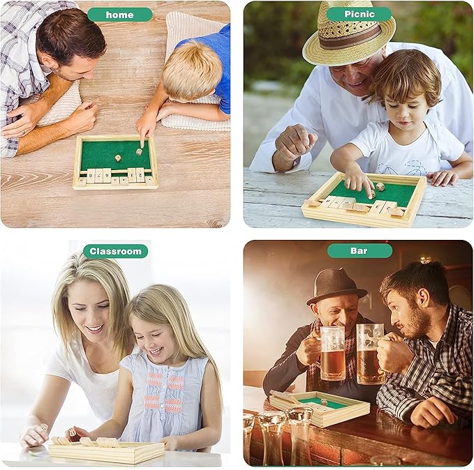 Wooden Shut The Box Game - Dice Game 2 Player,Board Game,Classics Tabletop Version,Popular Pub Game,Math,Travel for Kids #9