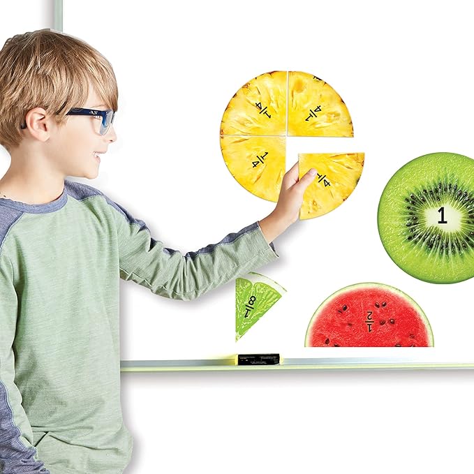 Learning Resources Magnetic Fruit Fractions, Number Learning for Kids Math, Montessori Math, Games for Kids, Educational Indoor Games, 24 Pieces, Age 6+