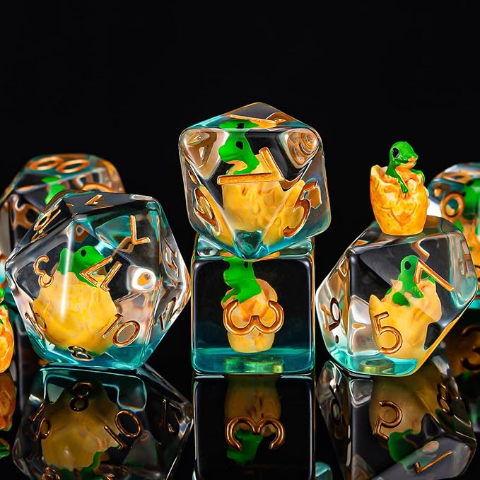 DND Resin Dinosaur Dice Set, D&D Polyhedral Dice for Dungeons and Dragons RPG, MTG Role Playing Games D and D Dice 7pcs-Set D20 D12 D10 D8 D6 D4
