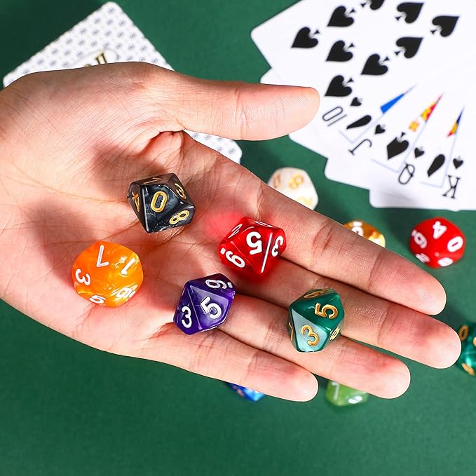 100 Pieces Polyhedral Dice Set with Black Pouch Polyhedral Dice Compatible with RPG MTG Table Games Multi Colored Assortment (10 Sided)