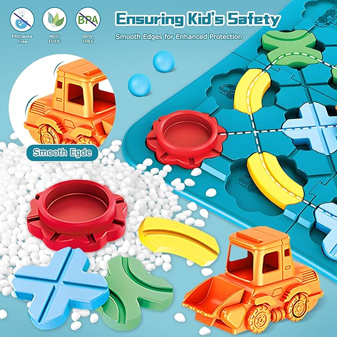 STEM Board Games Smart Logical Road Builder Brain Teasers Puzzle, Montessori Preschool Travel Toy Board Car Games for Kids Ages 4-8