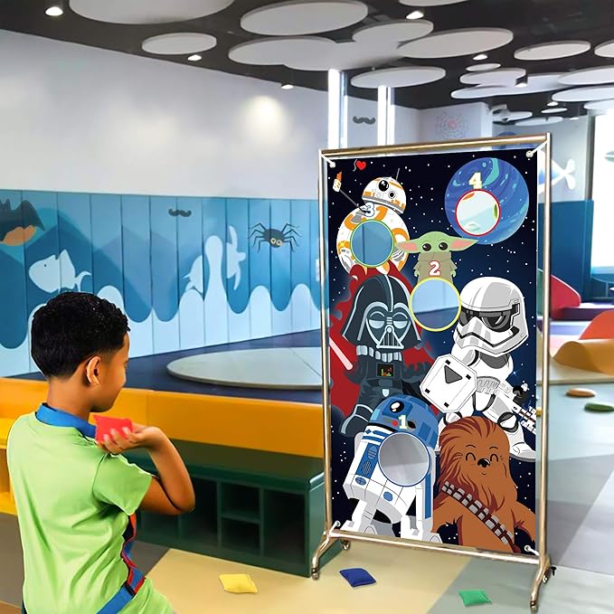 Galaxy Wars Toss Games with 4 Bean Bags - Indoor Outdoor Fun Throwing Game Backdrop Banner Party Activities Space Galaxy Wars Themed Birthday Party Favors Supplies Decoration for Kid Adult