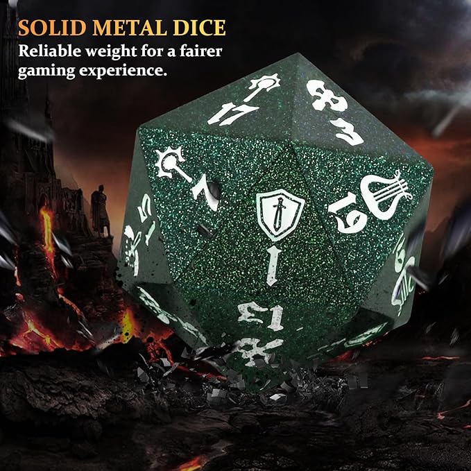 7PCS Metal Dice Set for Dungeons and Dragons,Class Icons Dice,Role Playing Board Games Accessories (Green)