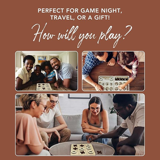 Kulture Games 2-in-1 Mancala Tic Tac Toe Board Game Set – Wooden Folding Mancala Game for All Ages – Portable, Aesthetic Design – Strategic Family Game Set for Travel, Kids, and Adults