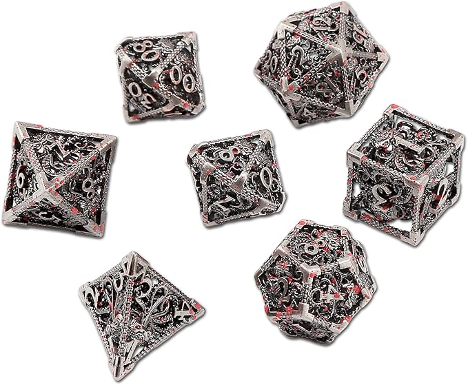 DaMohony Hollow Octopus Metal Dice Set, 7 PCS Polyhedral Dice Set with Metal Box for TRPG Board Games