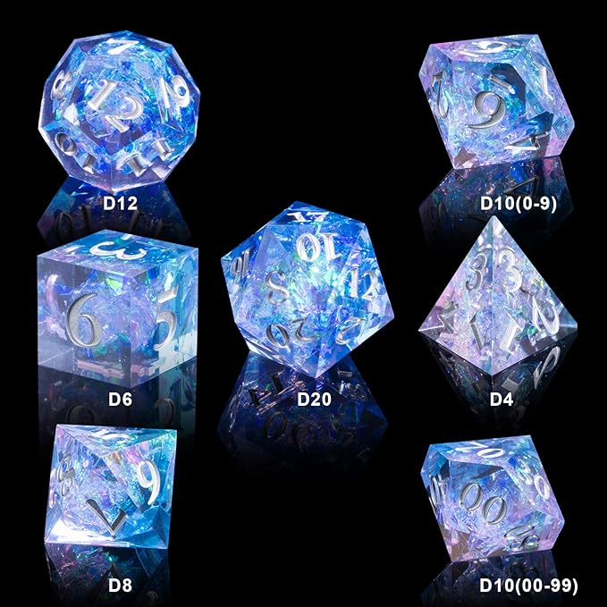 DND Dice Set Resin Sharp Edge Dice Set Handmade 7pcs Polyhedral Dice Set DND RPG MTG Role Playing Game Dice Set D&D Dice with Gift Case for DND Dungeons and Dragon (Violet)