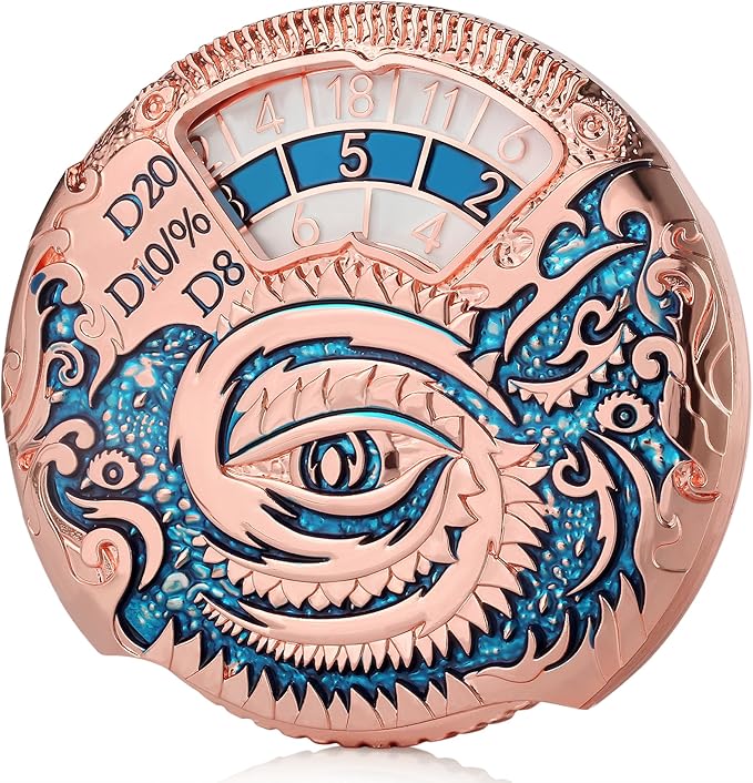 DNDND Dragon Roulette Metal Spinner Dice 7-in-1 Spinning DND Dice Set with Gorgeous Gift Box for Dungeons and Dragon and Role Playing Game(Rose Gold with Teal)