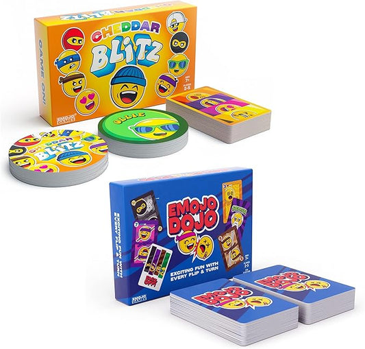 Cheddar Blitz Bundle with Emojo Dojo, Exciting New Card Games for Kids, Teens- Family Game Night Favorites with Emoji.