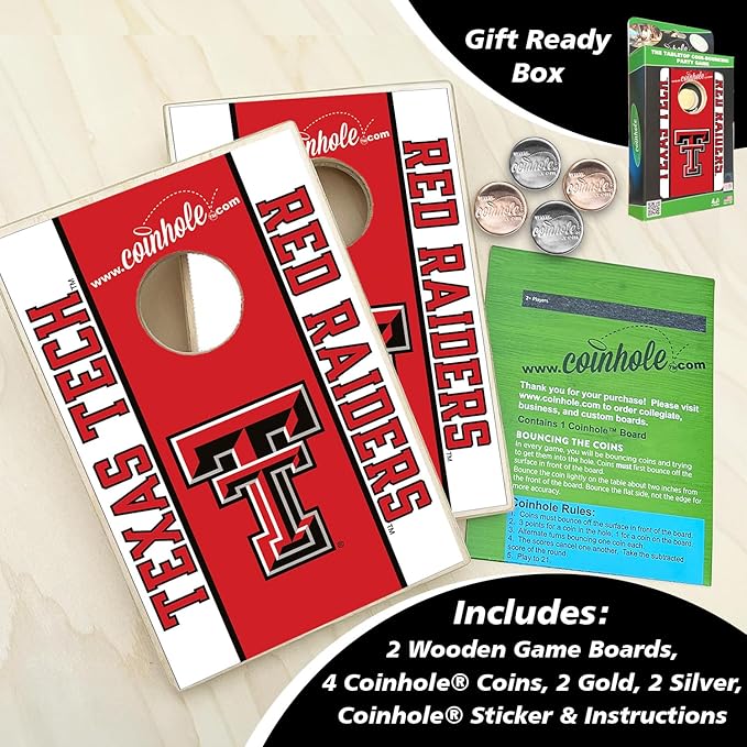 Tabletop Cornhole Game Set | Officially Licensed College Mini Football Cornhole Board Game | Includes Coins