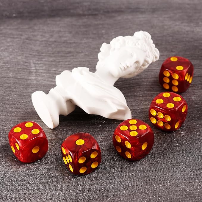 24 of Pack 16MM 6 Sided Dice Set,Pearl Pattern D6 Game Dice Set, 6 Sided Standard Dices for Yahtzee, Bunco or Teaching Math,with Portable Dice Pouch(Red Pearl)