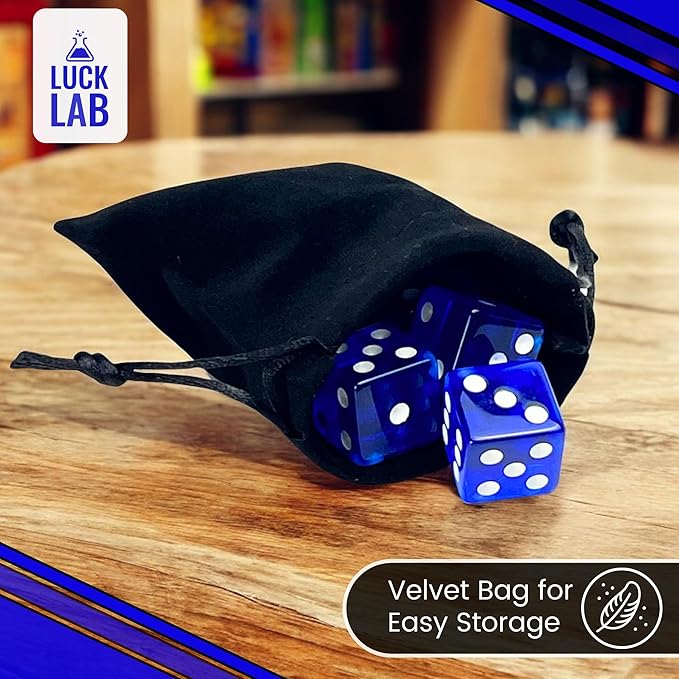 Luck Lab 10 Piece 19 mm Dice Pack - Acrylic and Translucent D6 Dice, Square w/Rounded Edge for Casino, Craps, RPG MTG DND Dice Table Games and Board Games (Blue)