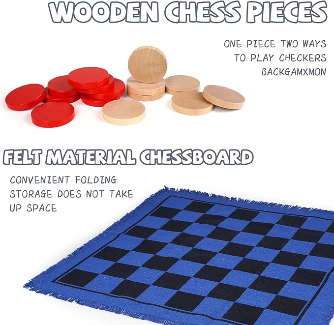 2-in-1 Vintage Giant Backgammon Game and Checkers– 26" Outdoor Yard Board Game with 30 Wooden Checkers & 5 Dice – Jumbo Backgammon Set Backyard Game for Family Lawn Games, Outdoor & Indoor Play