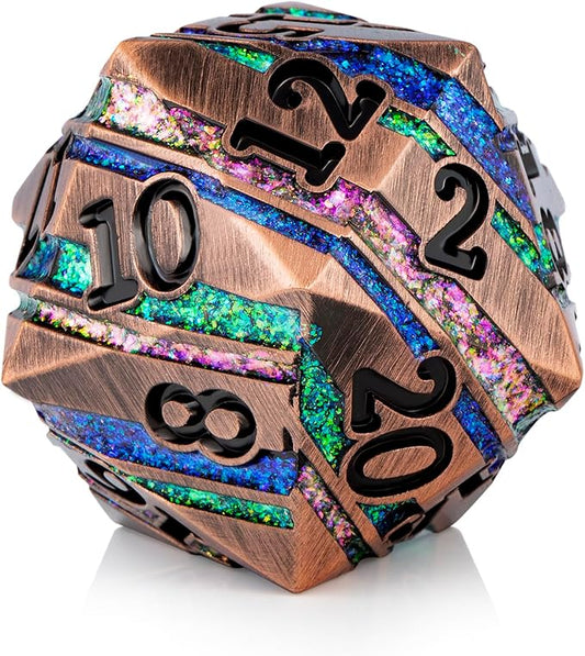 D20 D&D Dice DNDND 33mm Large 20 Sided Metallic Die with Gorgeous Gift Box for Dungeons and Dragons (Colorful Stripe)