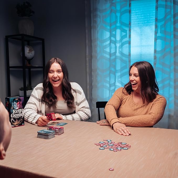 Evil Genie, Party Game Where Players Combine Good Cards with Evil Cards to Grant One Messed Up Wish, Then Guess If The Wish Will Be Taken to Score Points & Win The Game, for 2 – 8 Players, Ages 8+
