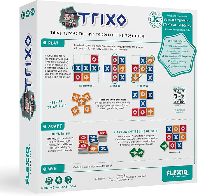 Trixo — Fast-Paced Tile Stacking Strategy Game by FlexiQ, Brain Teasers for Kids 7+, Board Games for Family Night