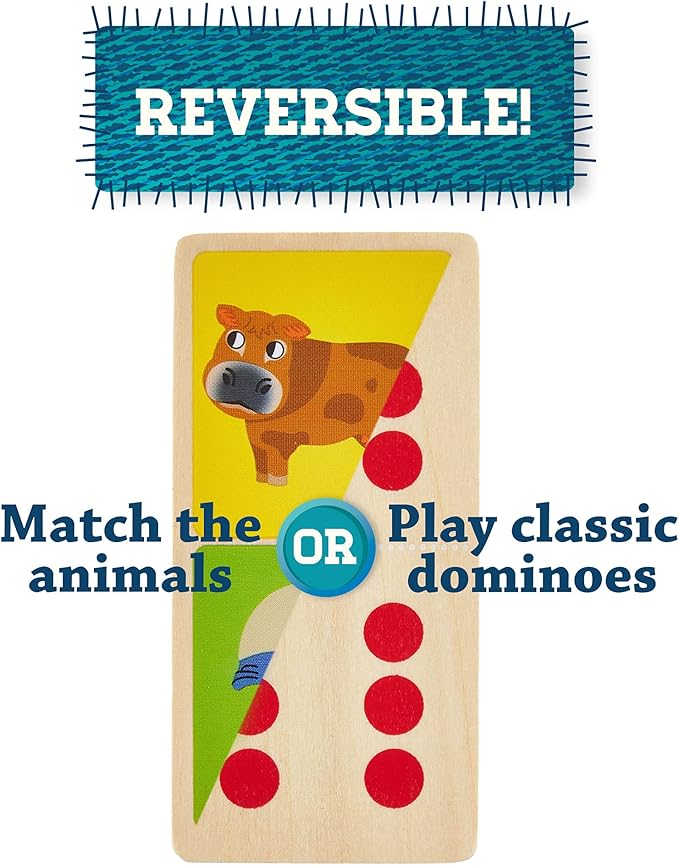 Imagination Generation Busy Barnyard Wooden Dominoes - Reversible! Classic and Matching Games (28pcs)