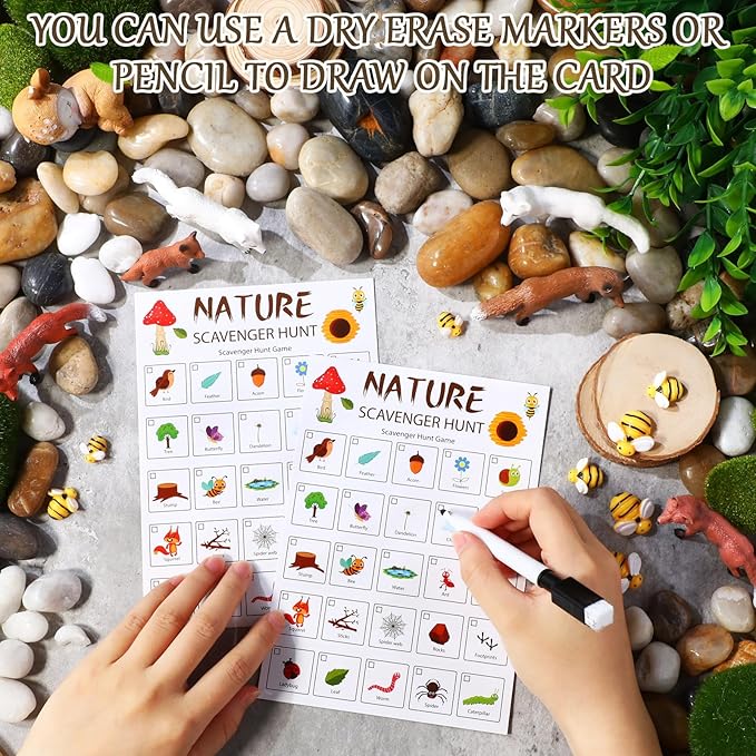 Hoolerry 30 Pcs Nature Scavenger Hunt for Kids Road Trip Game Car Scavenger Hunt Cards Travel Activities Camping Games Outdoor Indoor Seek Activity for Kids Adults(Nature)