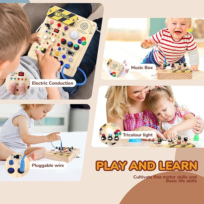 Busy Board,Montessori Toys for 1-3 Year Old Boys & Girls,Travel Educational Learning Activities for Toddlers,Sensory Toy for Kids with Autism (Busy Board v5)