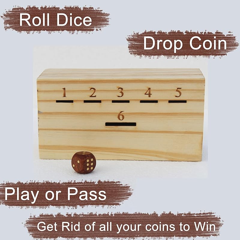 T one woods coin drop game for kids/adult with dice and wooden box | penny game for family fun coin drop | coin drop game for family and friends (Design-1)