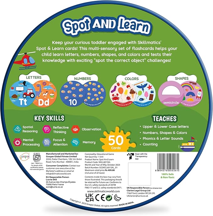 Skillmatics Card Game for Toddlers - Spot & Learn Letters, Numbers, Shapes & Colors, Preschool Learning, Travel Toys, Gifts for Kids Ages 2, 3, 4, 5