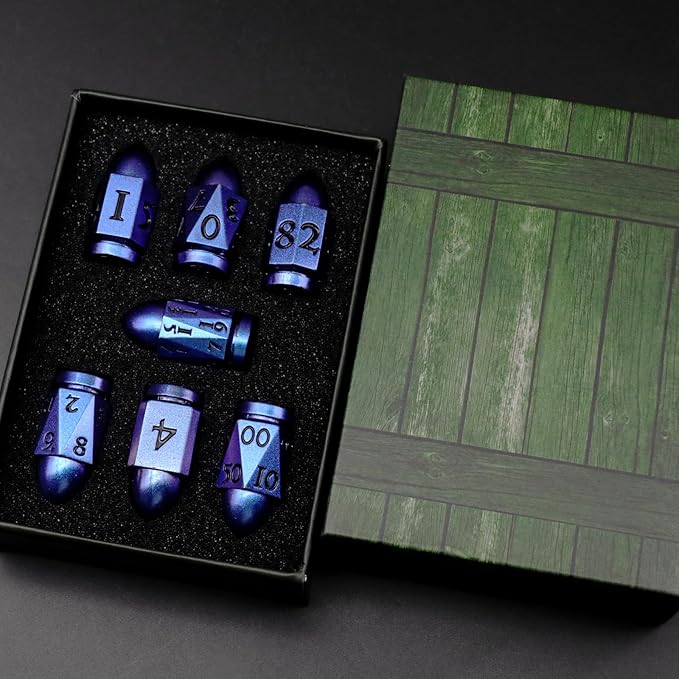 Bullet DND Dice for Dungeons and Dragons, Metal Dice Set D&D Unique Cool Die Polyhedral D and D Dice for Role Playing Game (Bullet Dazzle Black)
