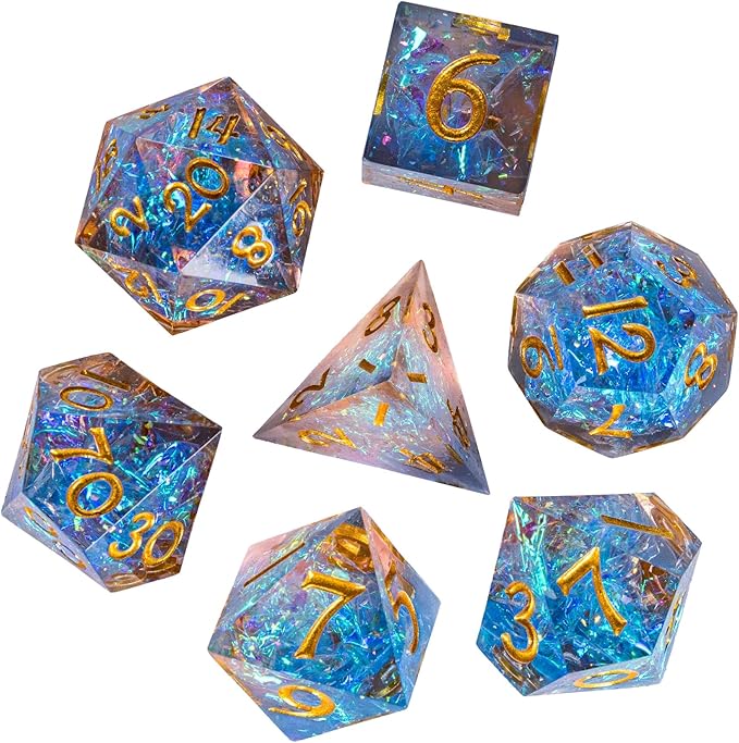 7PCS DND Dice Set,Transparent Sharp Edge Dice Set D&D RPG Polyhedral Die,for Dungeons and Dragons TTRPG Games Roleplaying Games Pathfinder,with Gift Box(Blue and Orange)