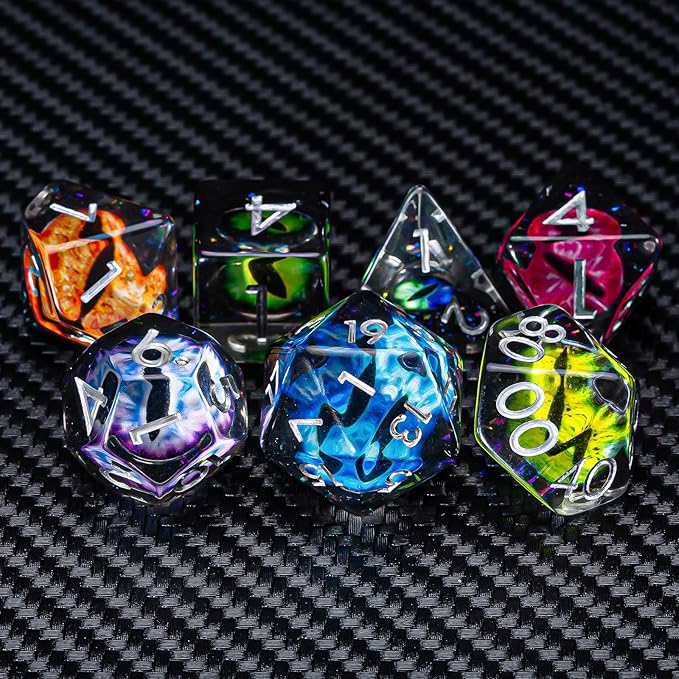 DND Resin Eyes Dice Set, Red D&D Polyhedral Dice for Dungeons and Dragons RPG, MTG Role Playing Games D and D Dice 7pc D20 D12 D10 D8 D6 D4