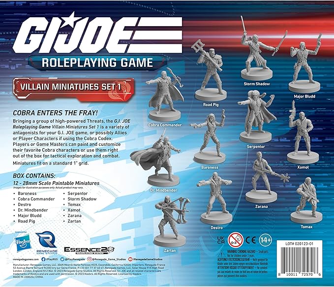 Renegade Games Studios: G.I. Joe Roleplaying Game: Villain Miniatures Set 1-12 Miniatures Expansion, Unpainted 28mm Scale Character Figures, RPG Boardgame Accessory