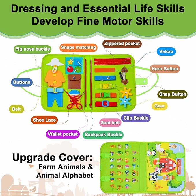 Busy Board Montessori Toy for Toddlers, Educational Activity Sensory Board Preschool Learning Fine Motor Skills Toys,Busy Book for Toddlers,Gift for Boys Girls,Travel Toys for Kids