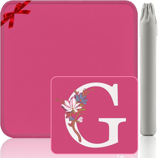 Mahjong Mat | Neoprene Anti-Slip Noise Reduction, Simple Design & Embroidery | 32.4x32.4 Inch Pink | Perfect for Mahjong, Board Games & Tile Games | Elegant Gift(Custom G Letter)