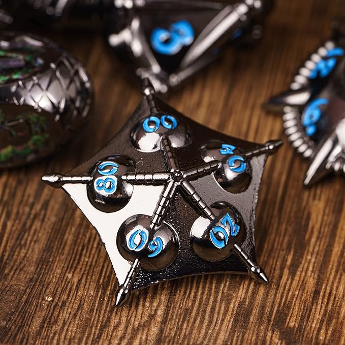 UDIXI Metal DND Dice Set, 7PCS Polyhedral D&D Dice Set Dragon d and d Dice for Dungeons and Dragons Role Playing Games and Tabletop Game (Black Blue)