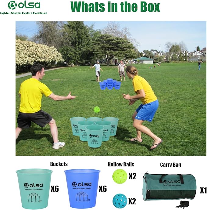 Olsa Giant Yard Pong Outdoor Games, Toss Games for Beach, Camping, Lawn and Backyard, Adults and Family (Green & Blue Glow in Dark)